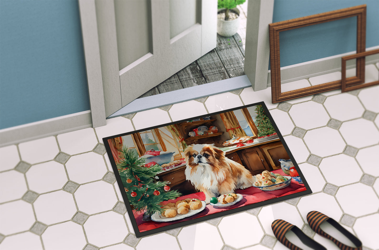 Pekingese Christmas Cookies Doormat