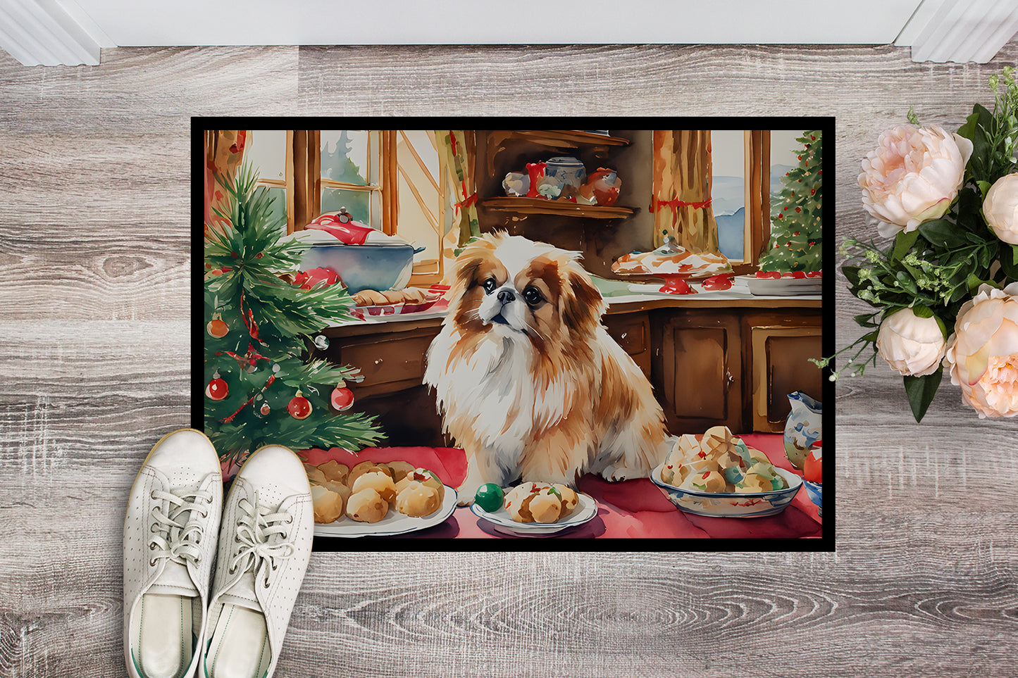 Pekingese Christmas Cookies Doormat