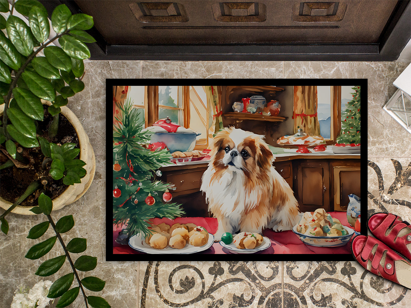 Pekingese Christmas Cookies Doormat