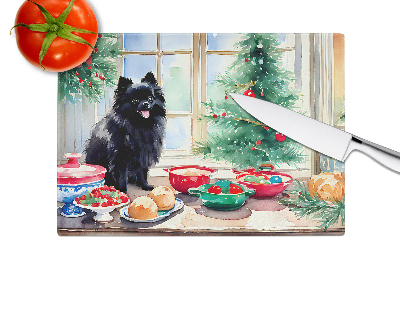 Pomeranian Christmas Cookies Glass Cutting Board