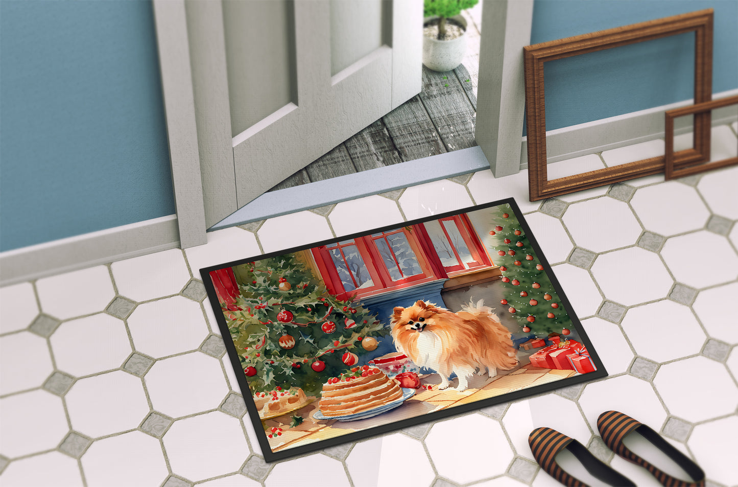 Pomeranian Christmas Cookies Doormat