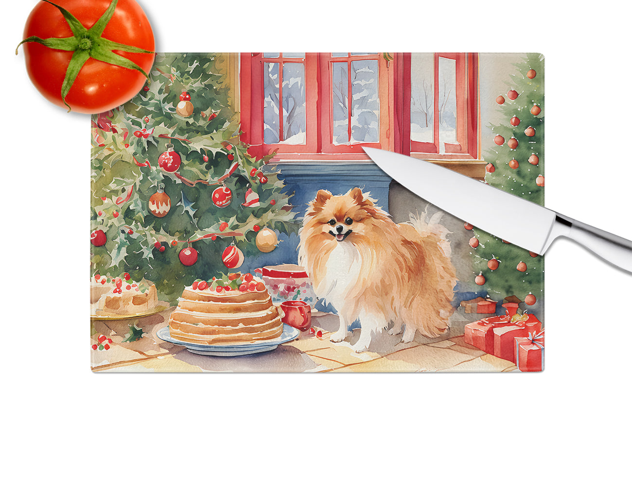 Pomeranian Christmas Cookies Glass Cutting Board