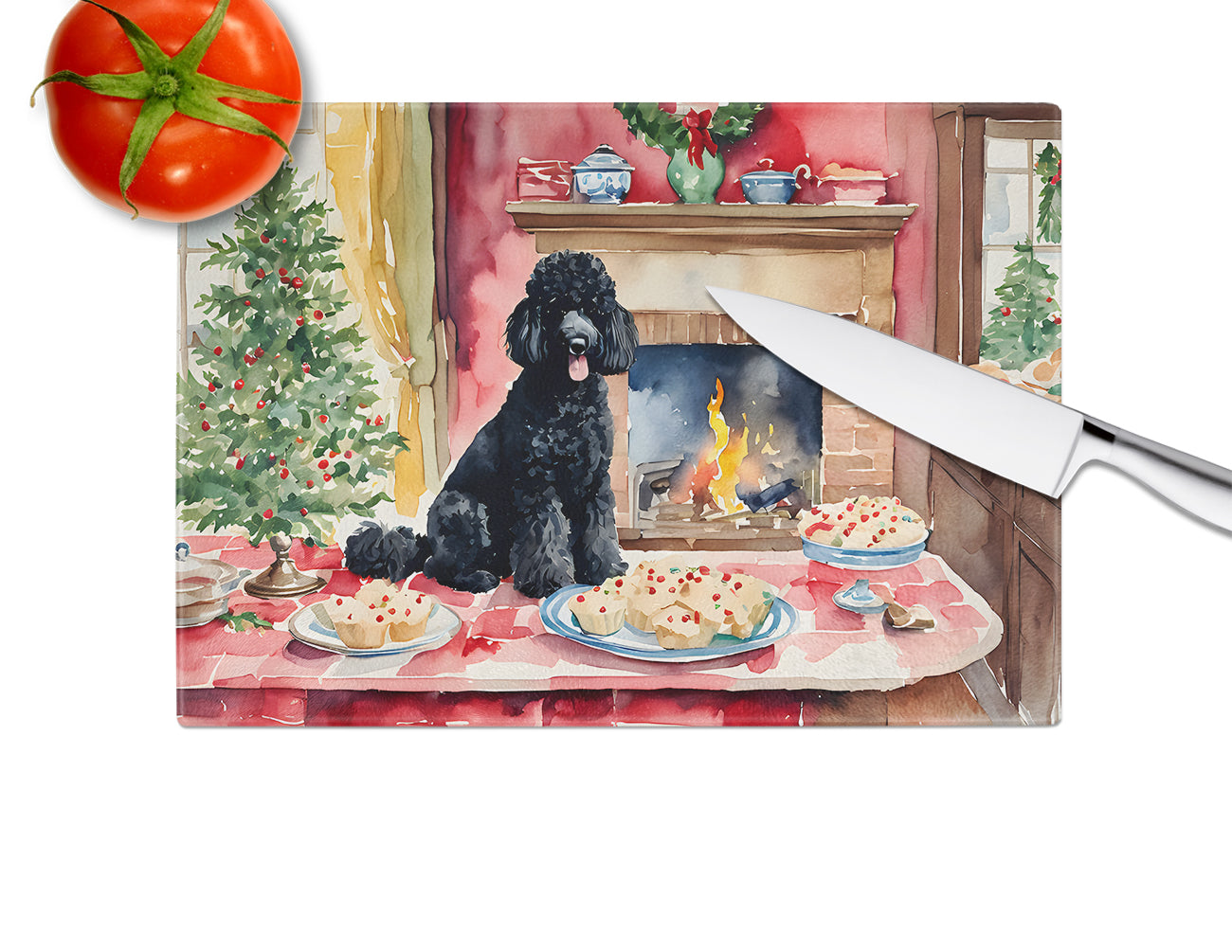 Poodle Christmas Cookies Glass Cutting Board