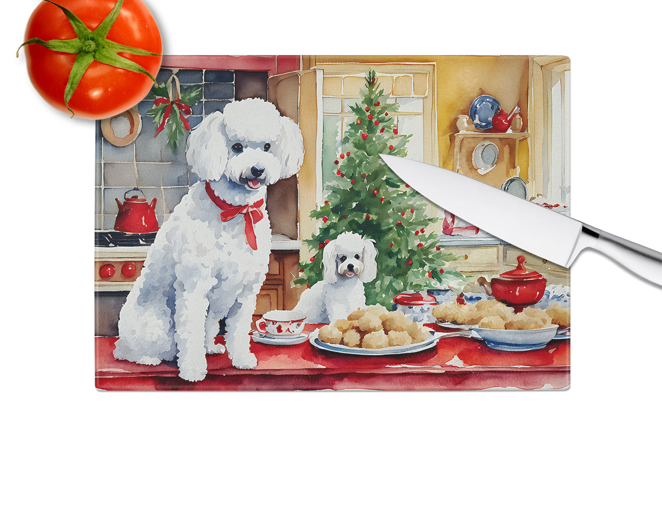 Poodle Christmas Cookies Glass Cutting Board