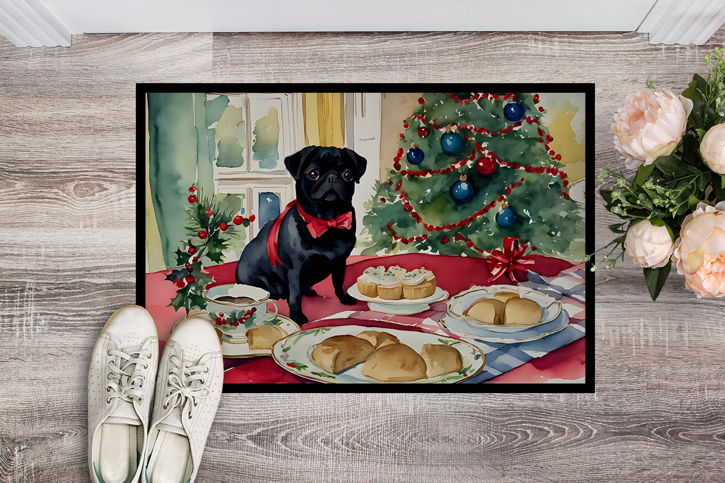 Pug Christmas Cookies Doormat