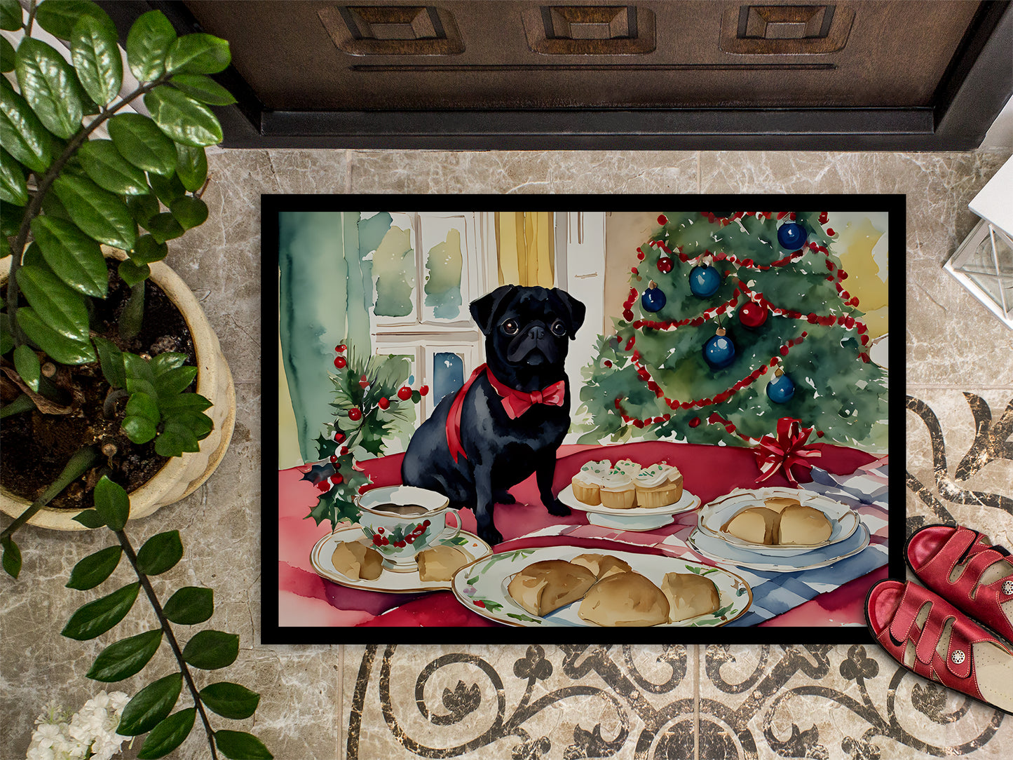 Pug Christmas Cookies Doormat