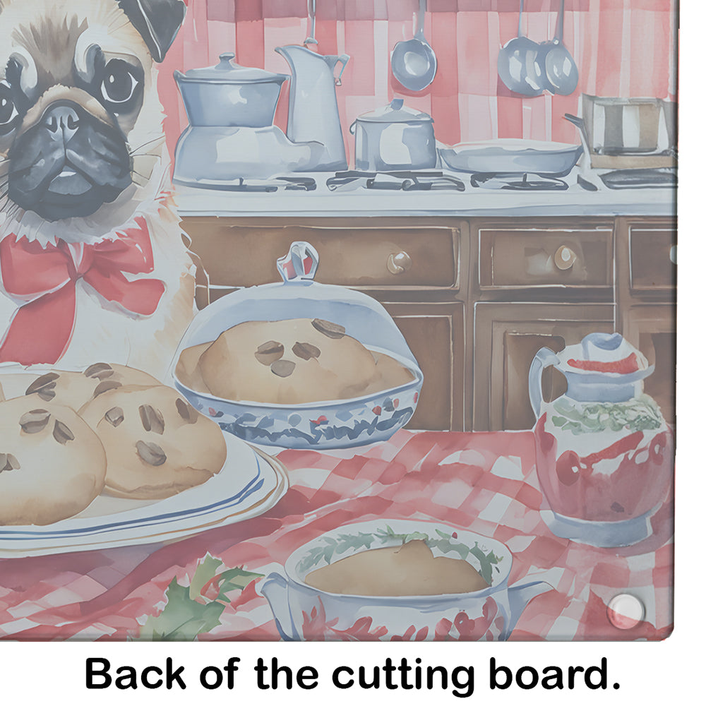 Pug Christmas Cookies Glass Cutting Board