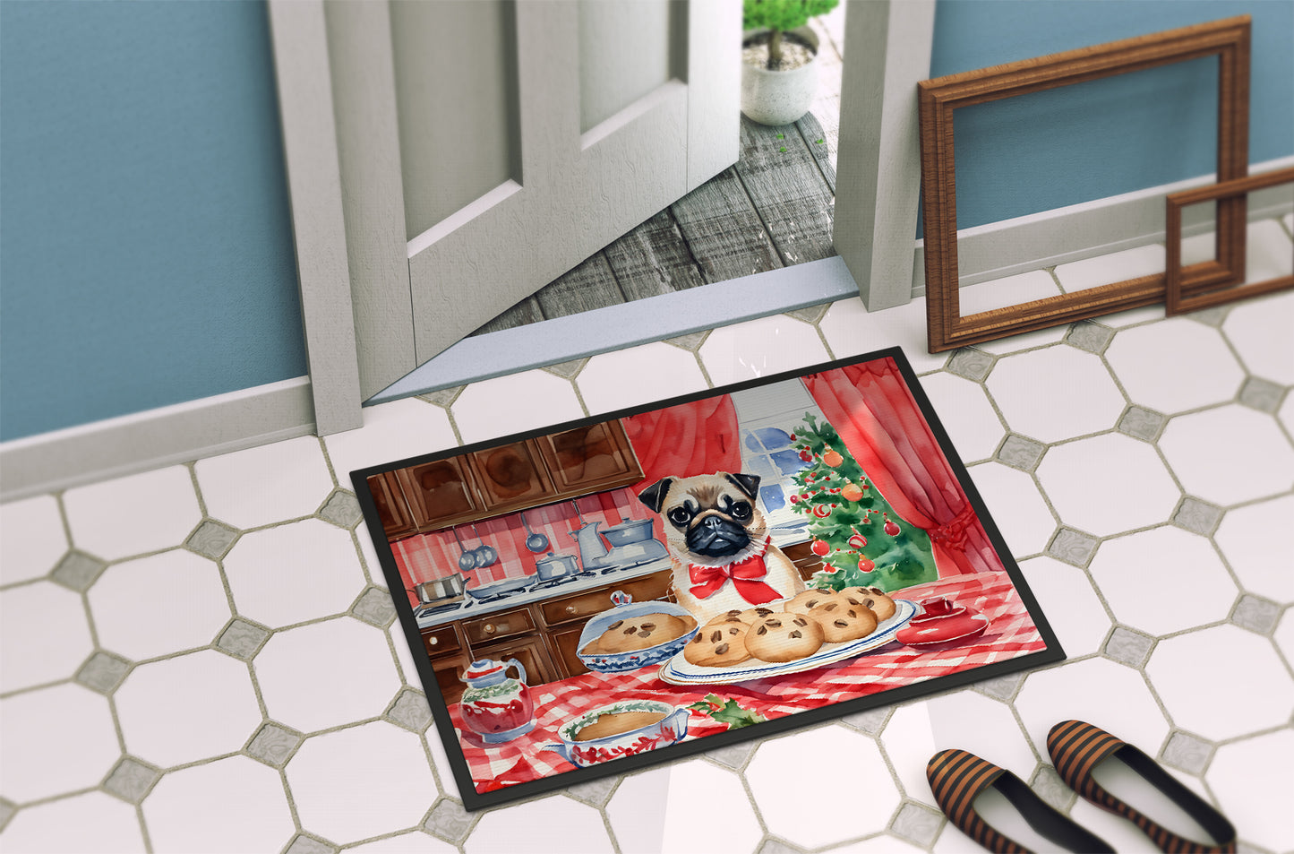 Pug Christmas Cookies Doormat