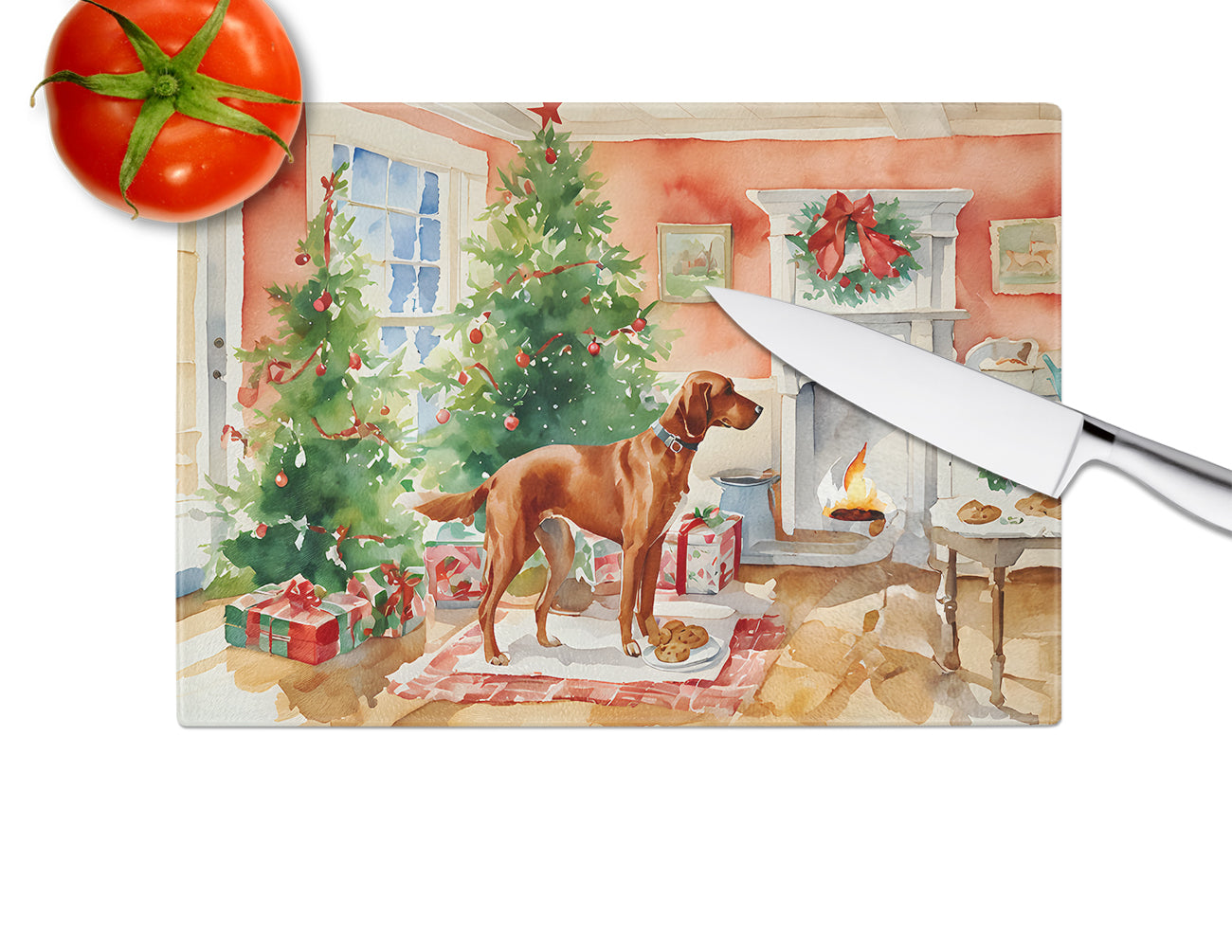 Redbone Coonhound Christmas Cookies Glass Cutting Board