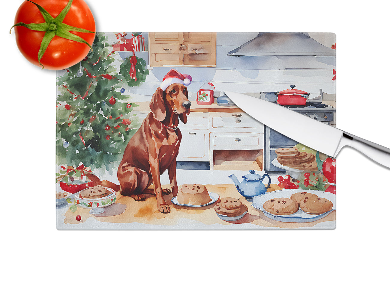 Redbone Coonhound Christmas Cookies Glass Cutting Board