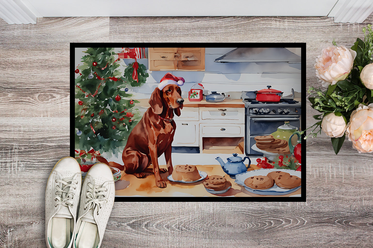 Redbone Coonhound Christmas Cookies Doormat