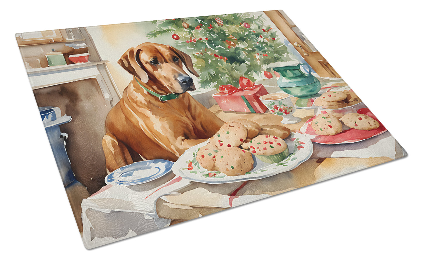 Buy this Rhodesian Ridgeback Christmas Cookies Glass Cutting Board