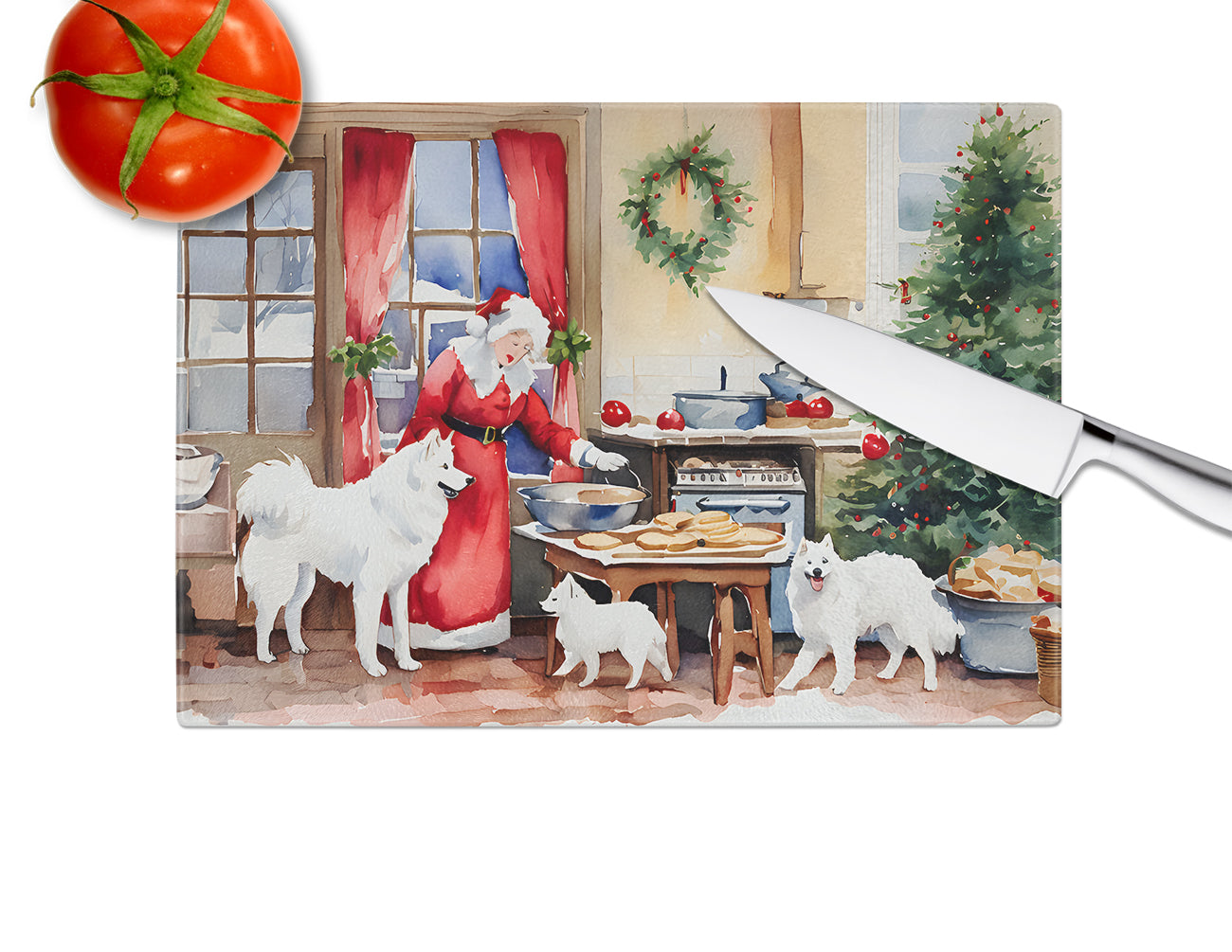 Samoyed Christmas Cookies Glass Cutting Board