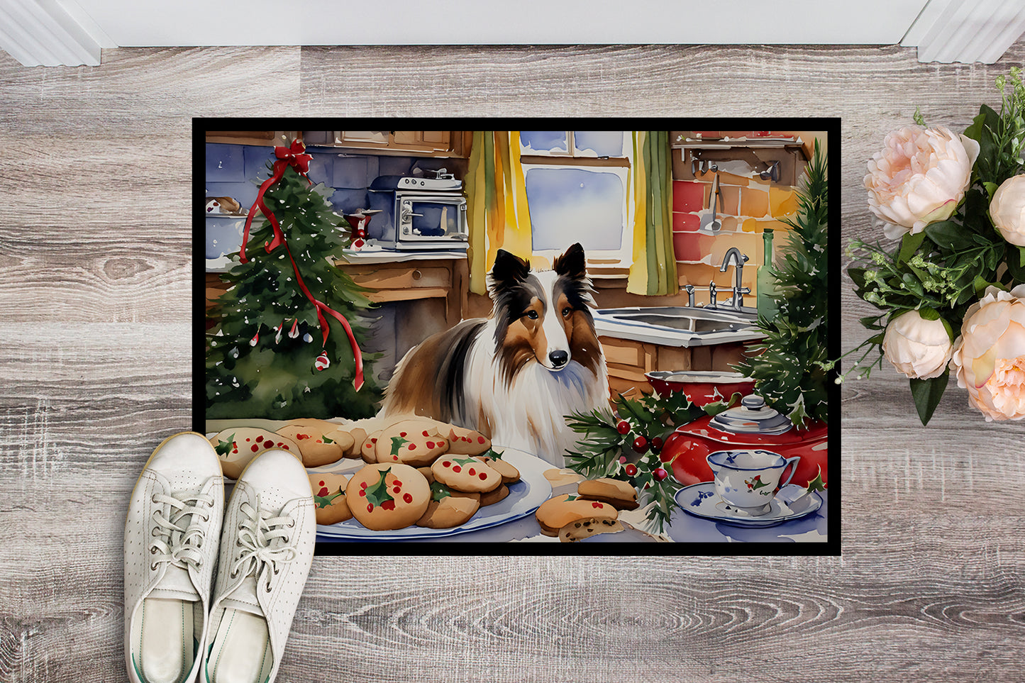 Sheltie Christmas Cookies Doormat