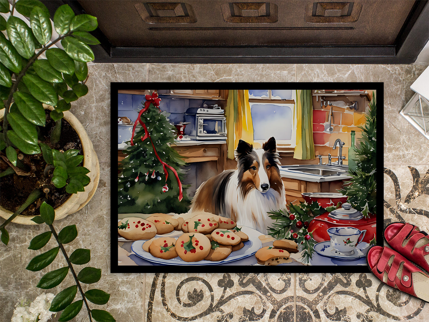 Sheltie Christmas Cookies Doormat