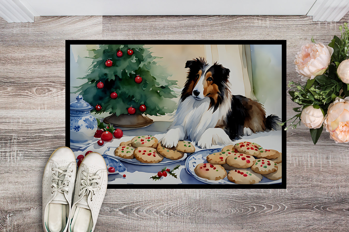 Sheltie Christmas Cookies Doormat