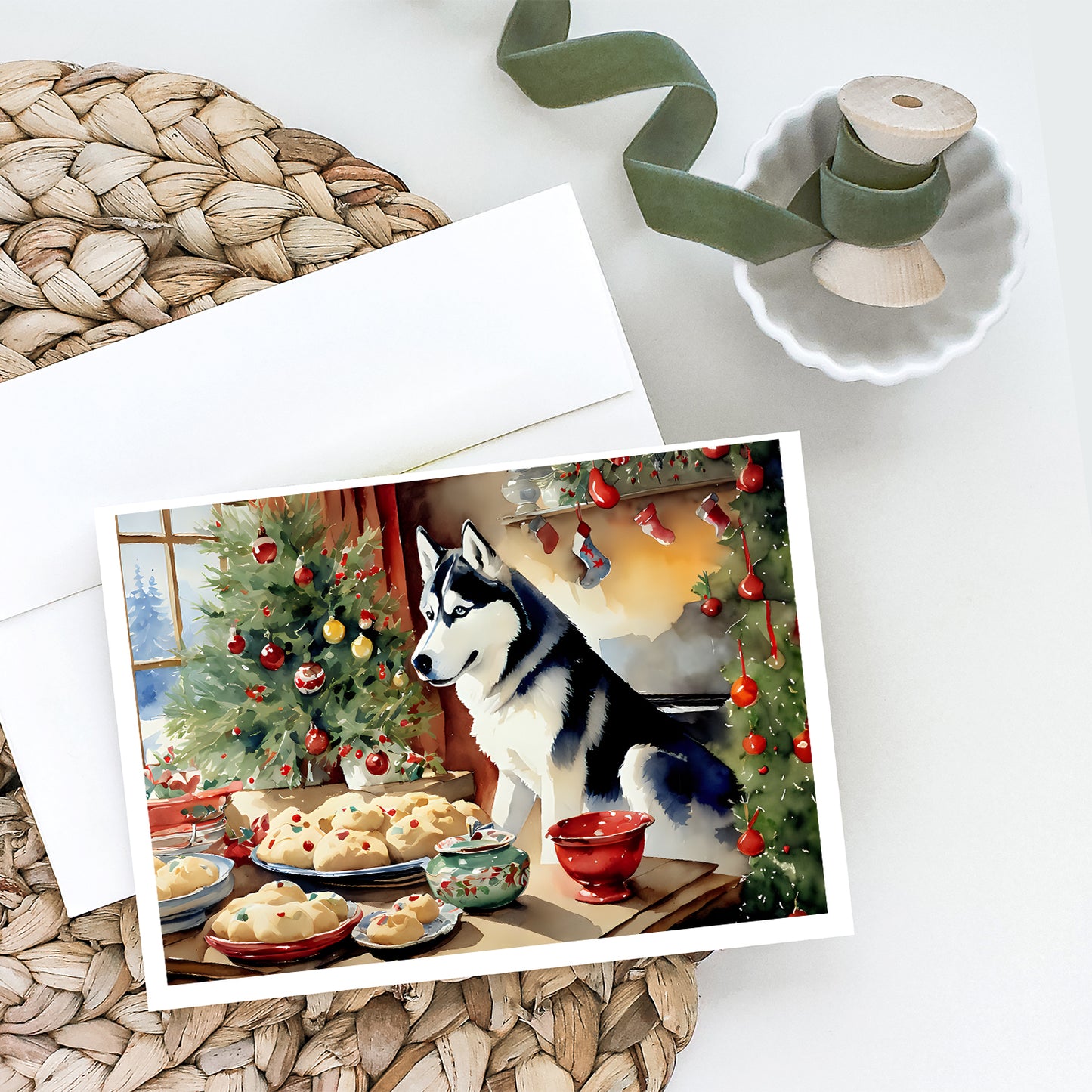 Siberian Husky Christmas Cookies Greeting Cards Pack of 8