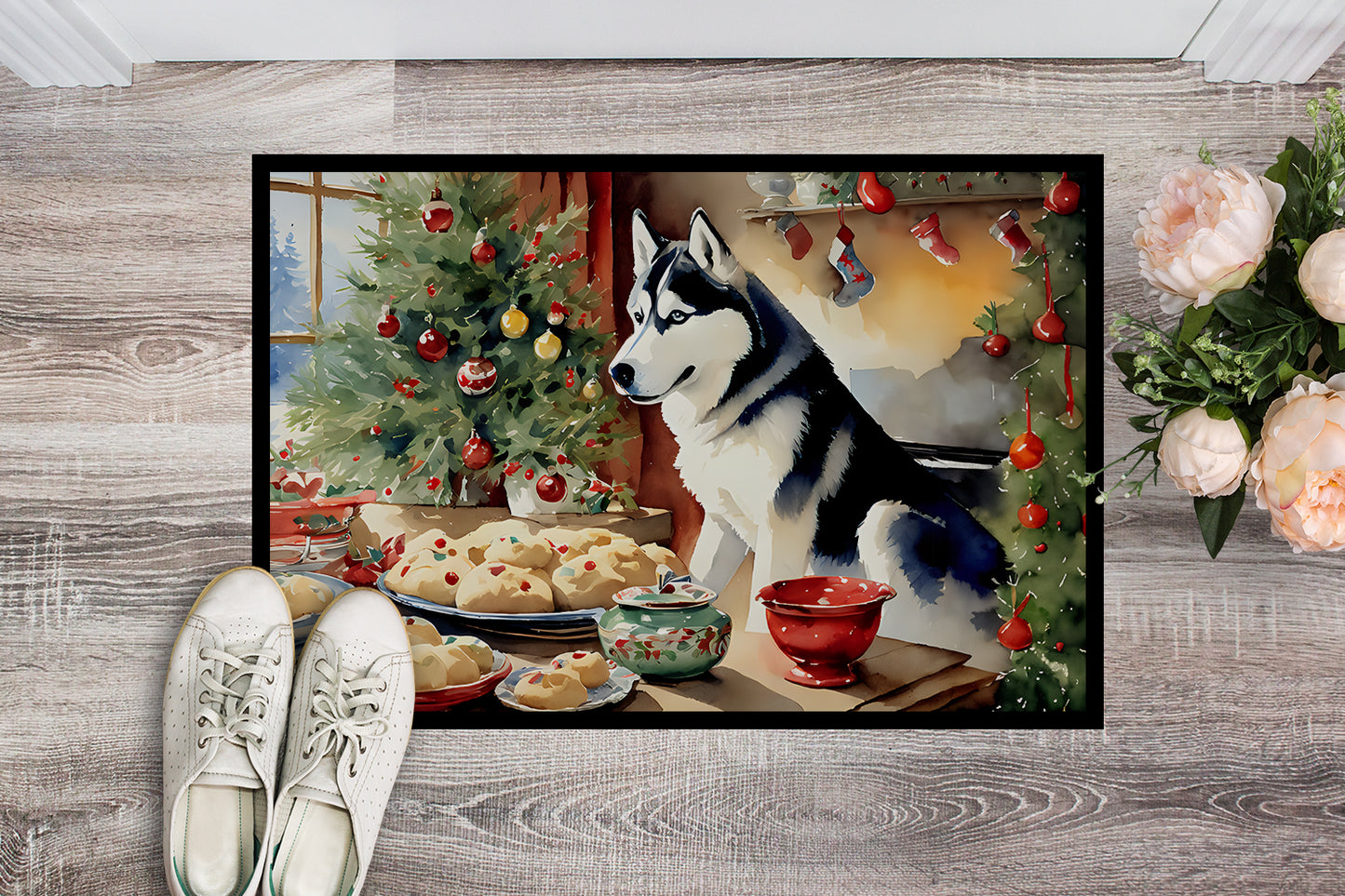 Siberian Husky Christmas Cookies Doormat