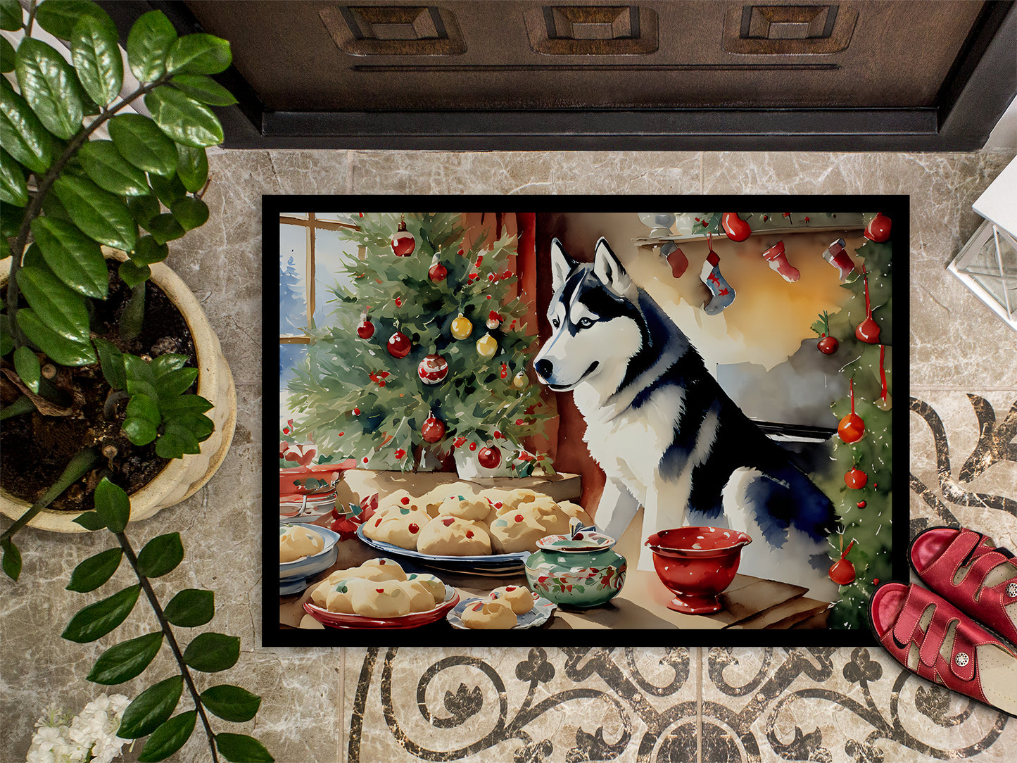 Siberian Husky Christmas Cookies Doormat