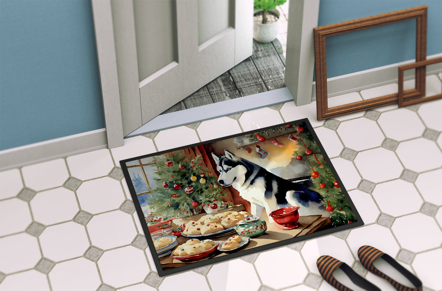 Siberian Husky Christmas Cookies Doormat