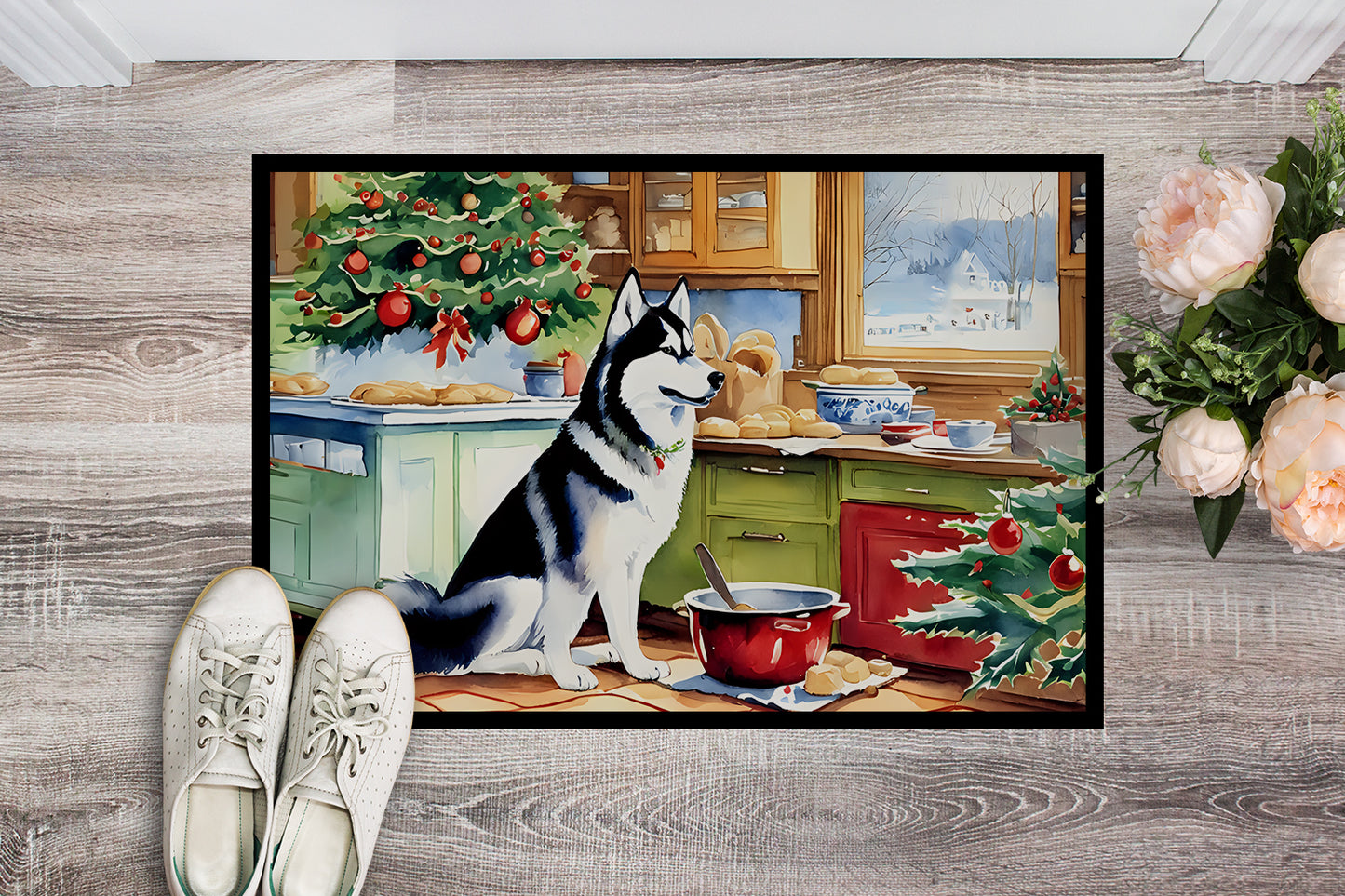 Siberian Husky Christmas Cookies Doormat