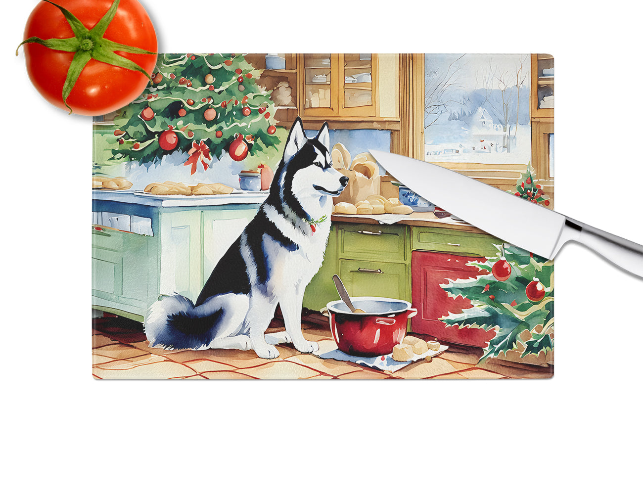 Siberian Husky Christmas Cookies Glass Cutting Board