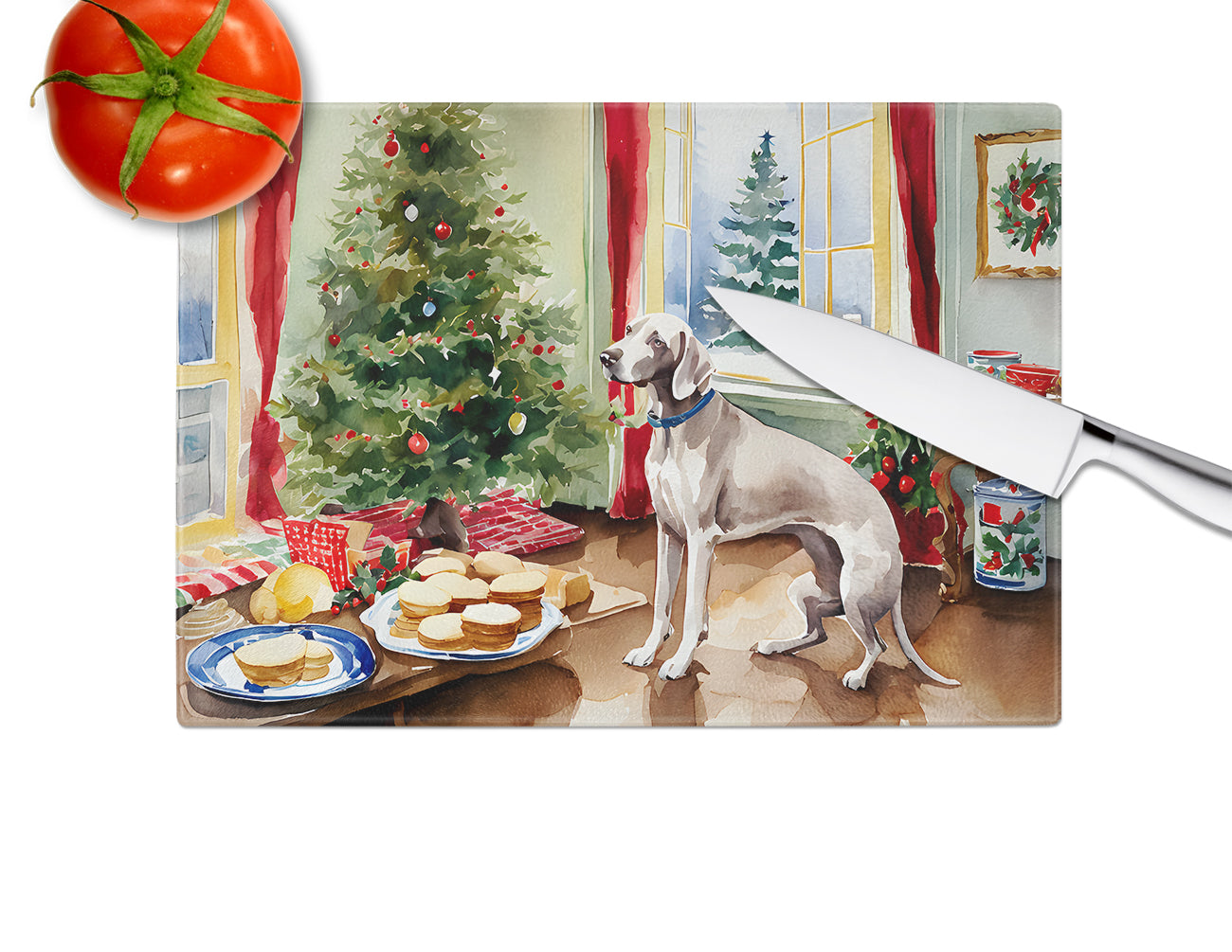 Weimaraner Christmas Cookies Glass Cutting Board