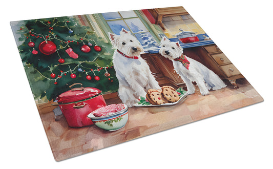 Buy this Westie Christmas Cookies Glass Cutting Board