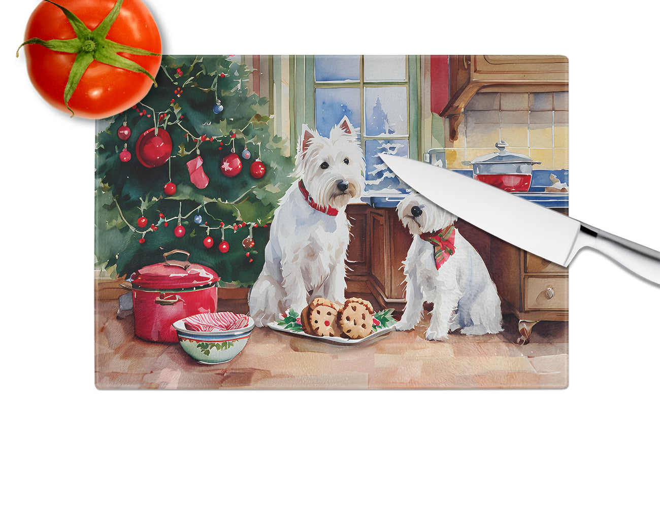 Westie Christmas Cookies Glass Cutting Board