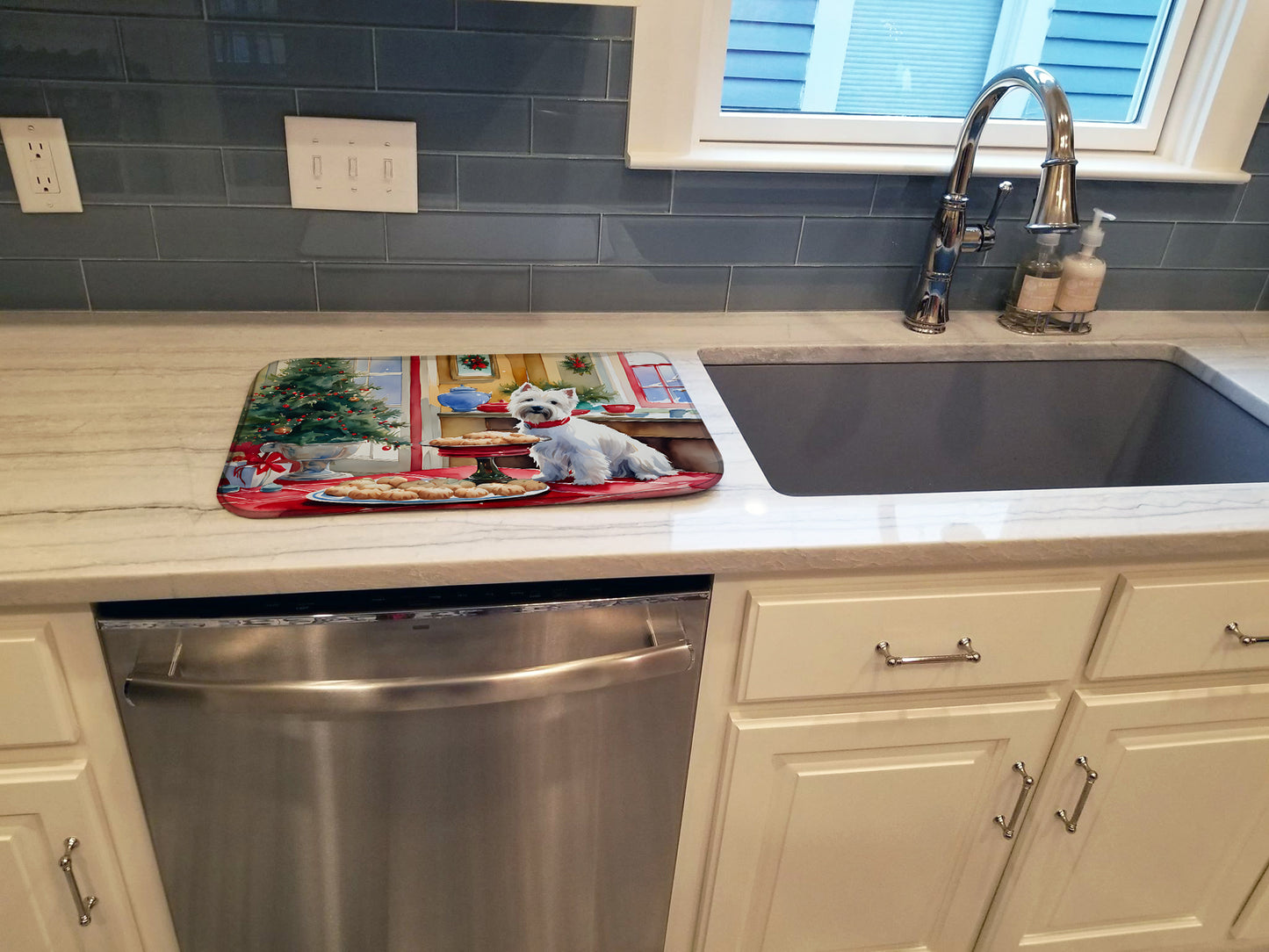 Westie Christmas Cookies Dish Drying Mat