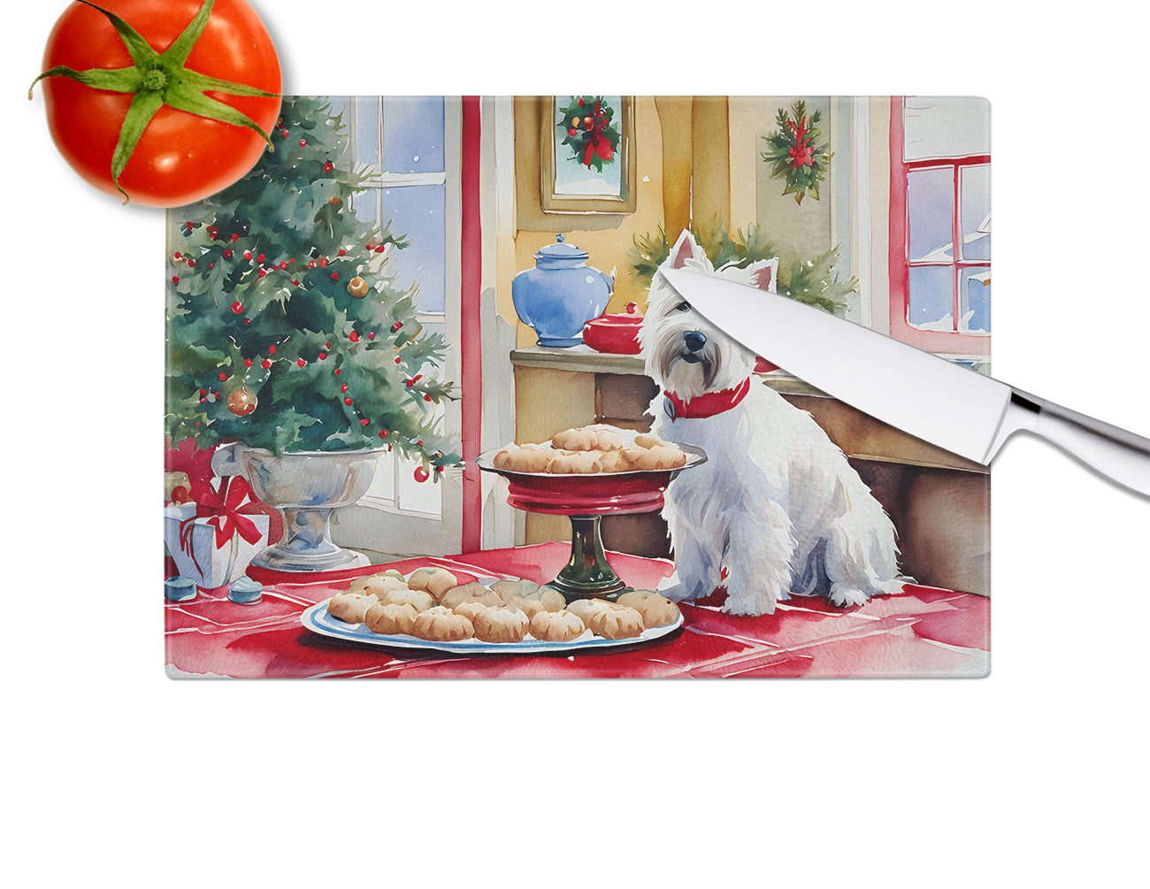 Westie Christmas Cookies Glass Cutting Board