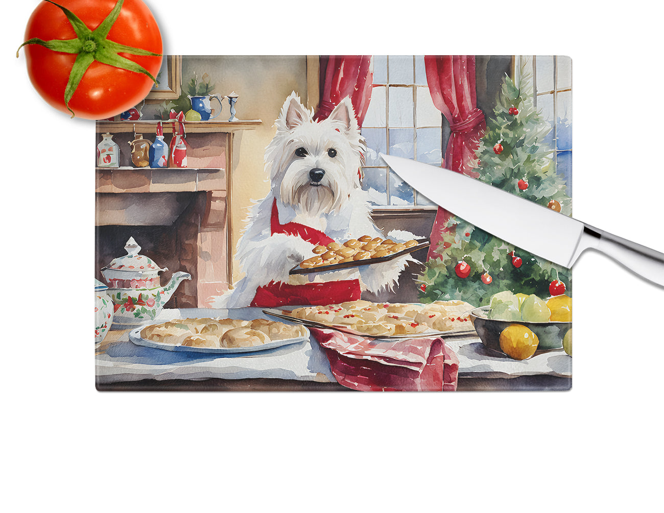 Westie Christmas Cookies Glass Cutting Board