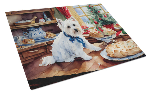 Buy this Westie Christmas Cookies Glass Cutting Board