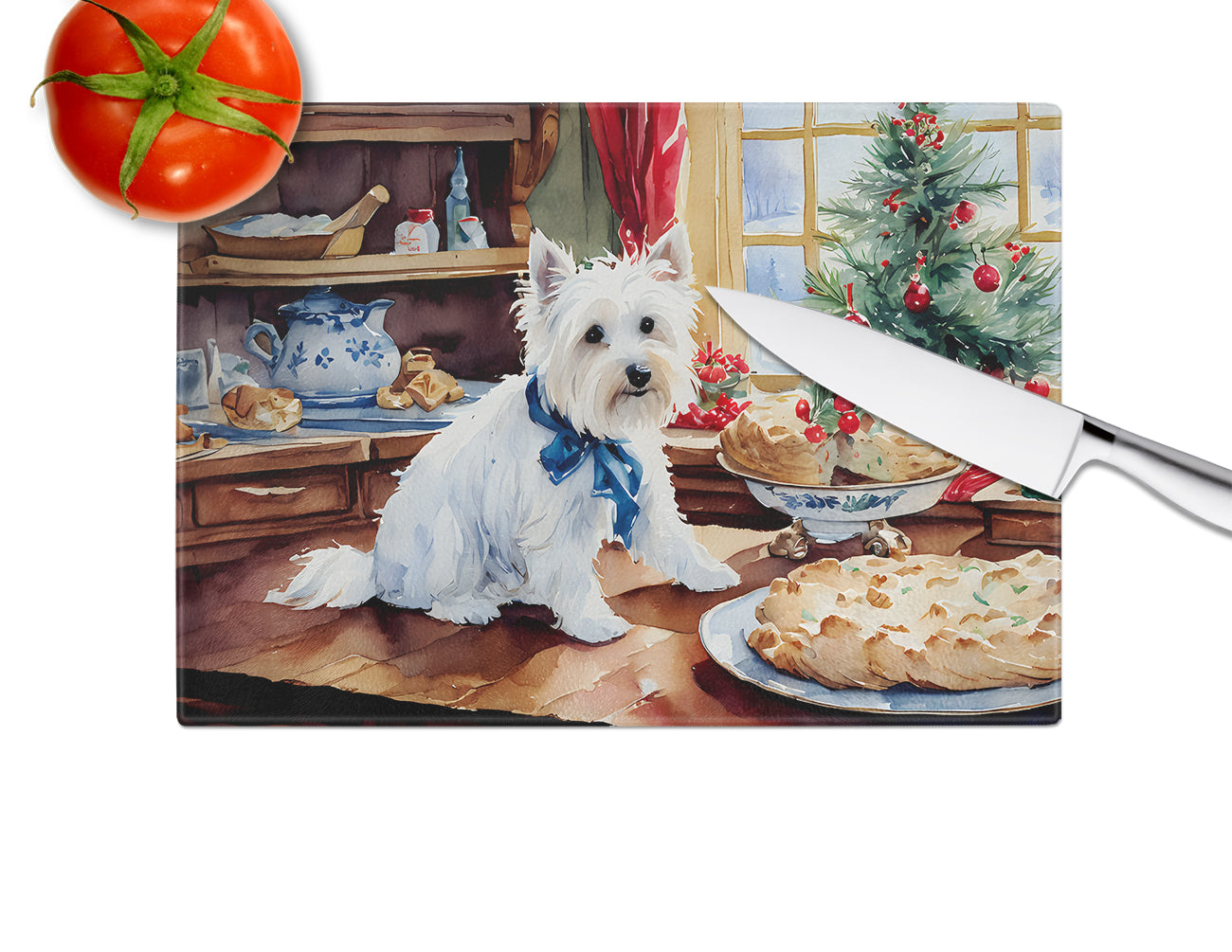 Westie Christmas Cookies Glass Cutting Board