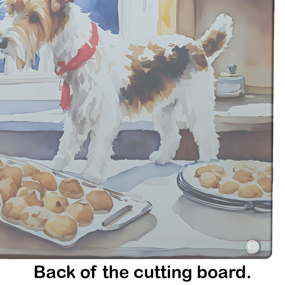 Wire Fox Terrier Christmas Cookies Glass Cutting Board