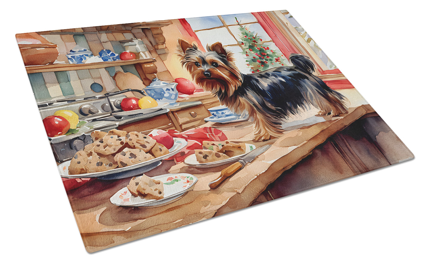 Buy this Yorkshire Terrier Yorkie Christmas Cookies Glass Cutting Board