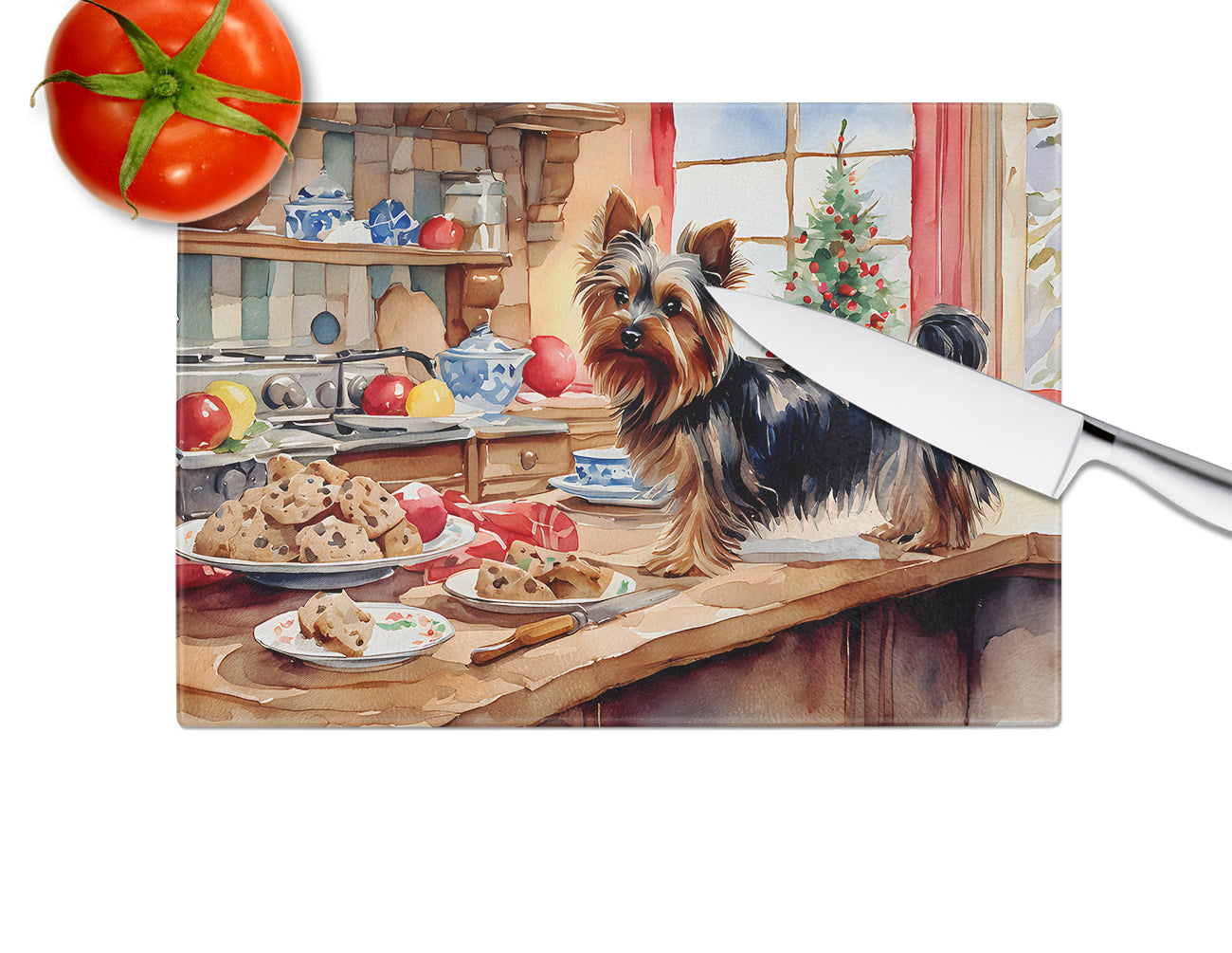 Yorkshire Terrier Yorkie Christmas Cookies Glass Cutting Board