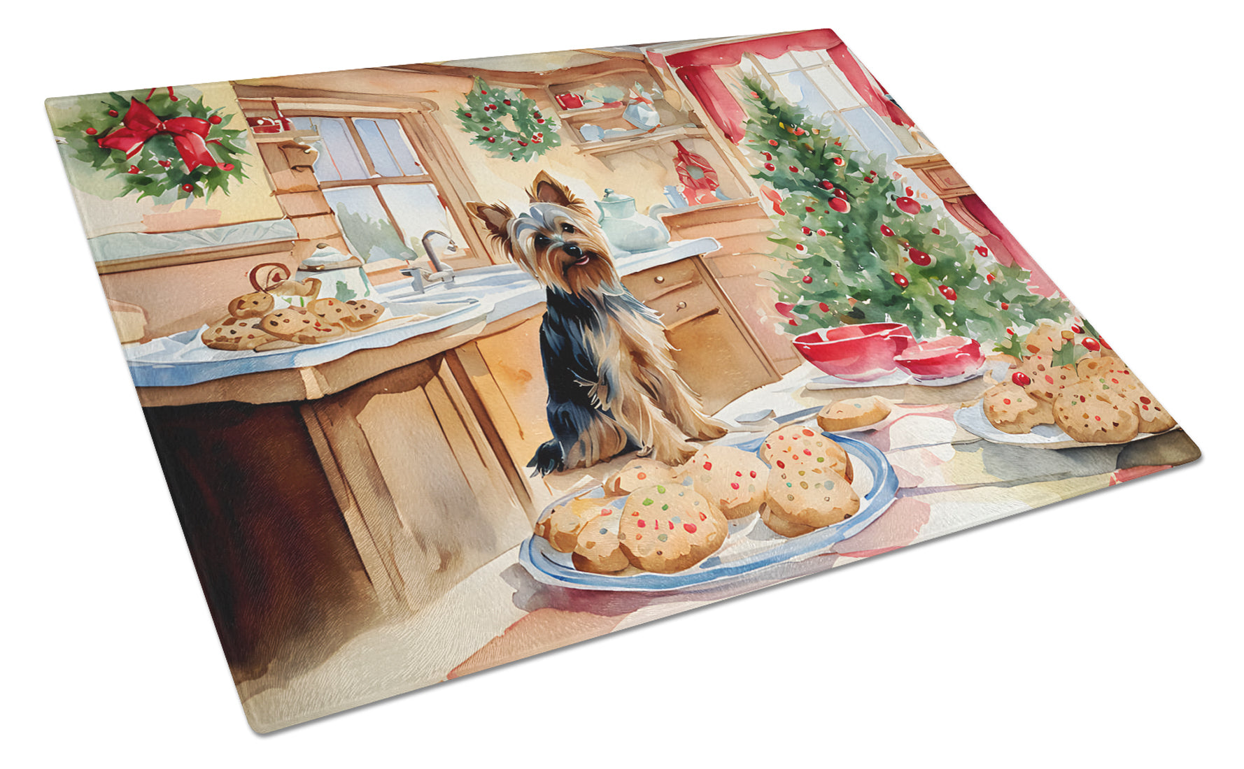 Buy this Yorkshire Terrier Yorkie Christmas Cookies Glass Cutting Board