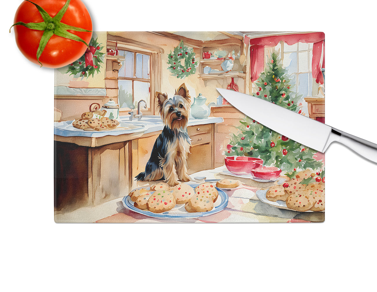 Yorkshire Terrier Yorkie Christmas Cookies Glass Cutting Board