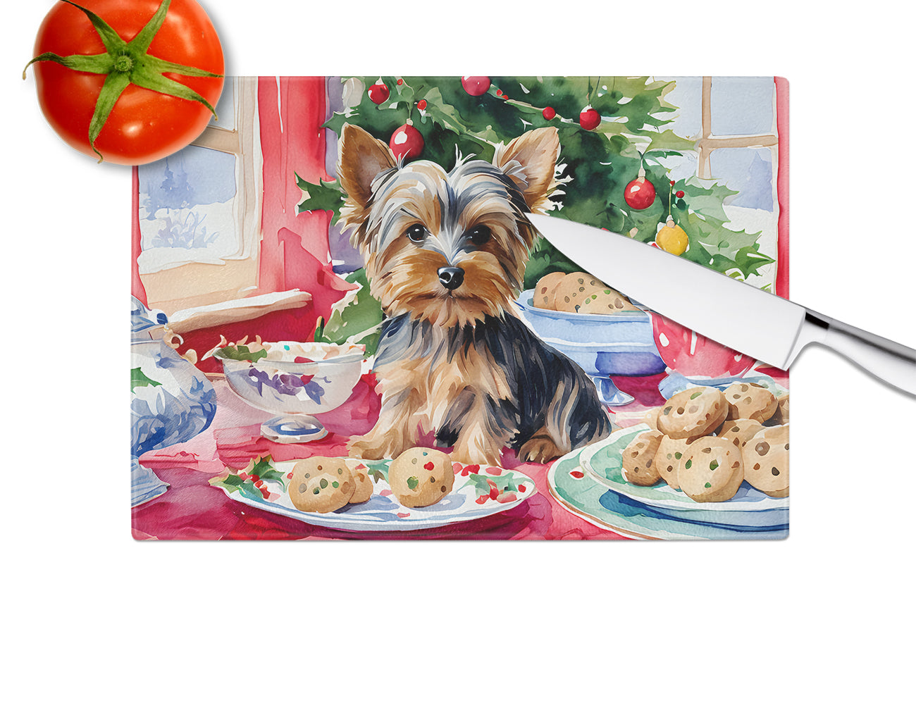 Yorkshire Terrier Yorkie Christmas Cookies Glass Cutting Board