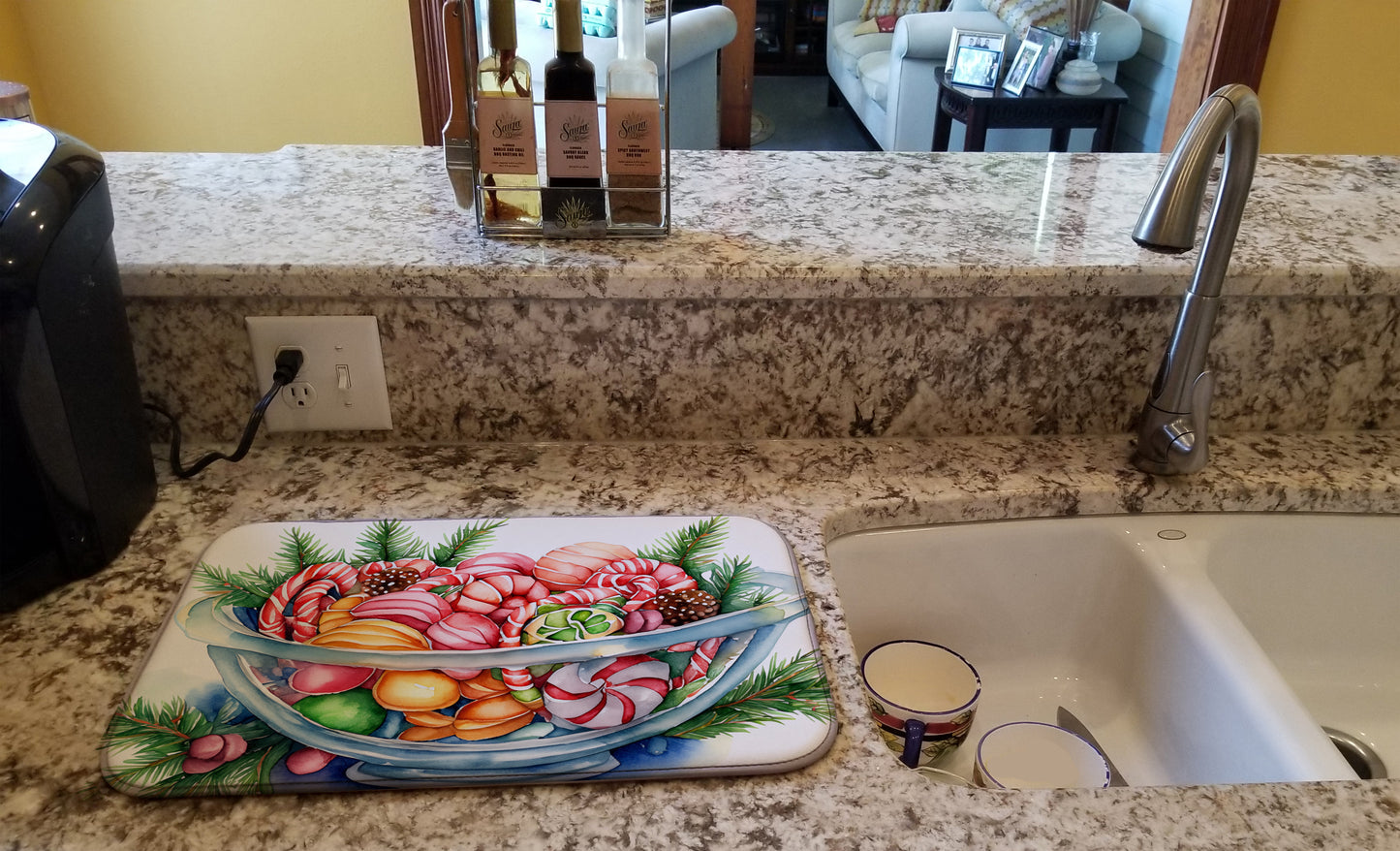 Christmas Candy Canes Dish Drying Mat