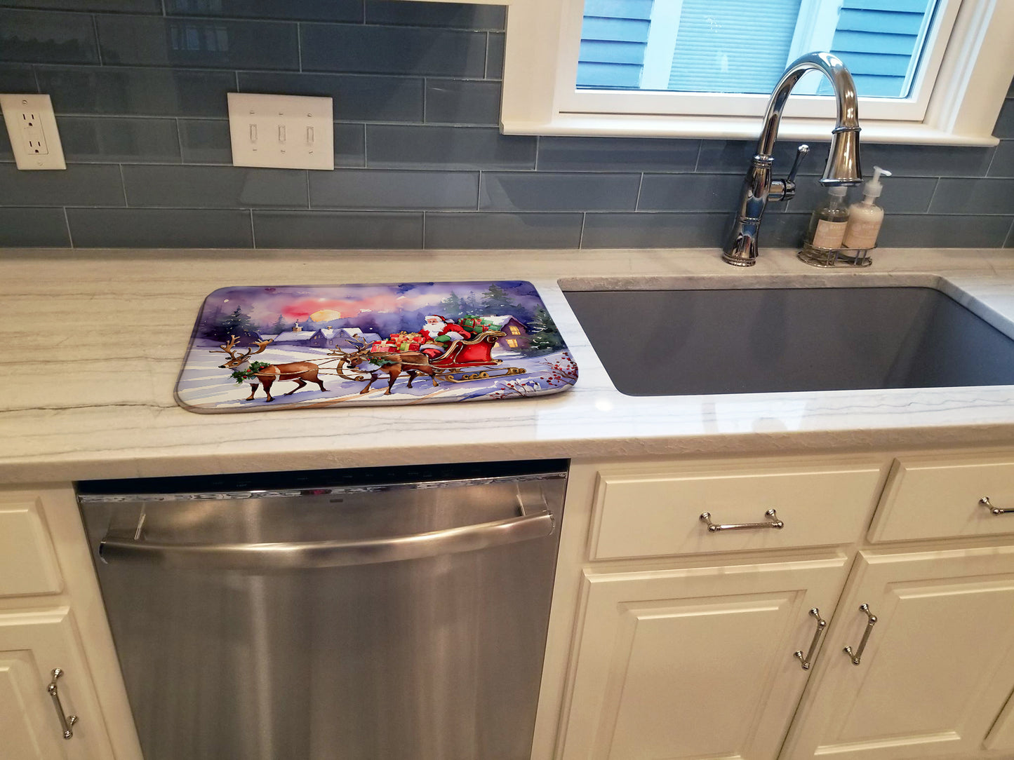 Christmas Santa and Sleigh Dish Drying Mat