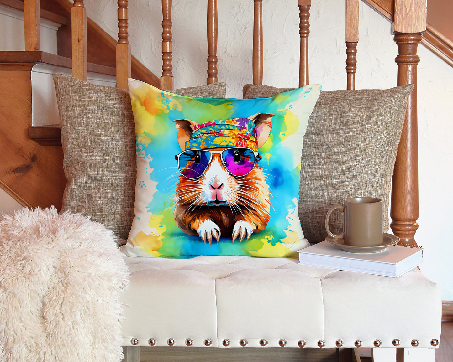 Hippie Animal Guinea Pig Throw Pillow