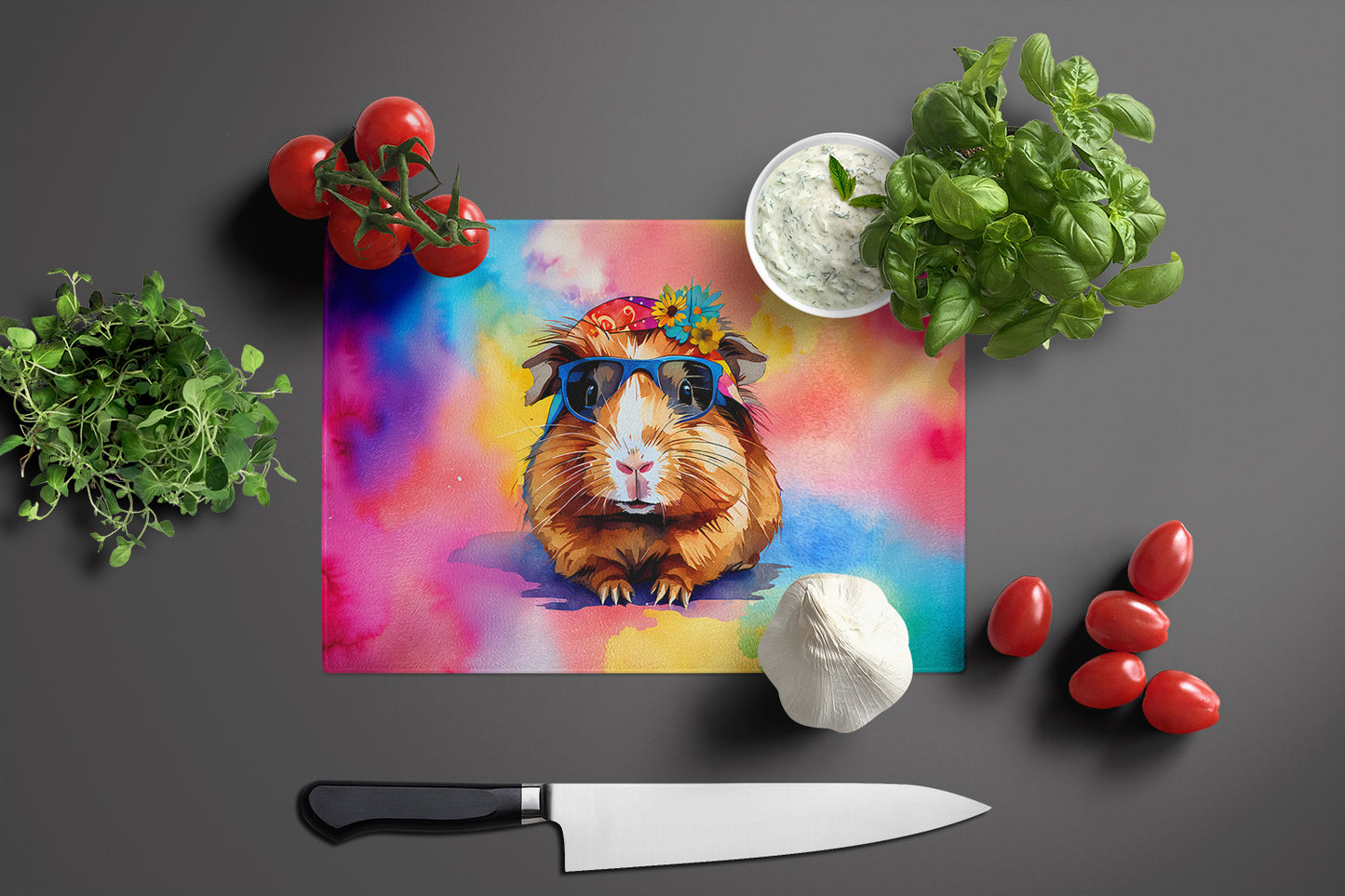 Hippie Animal Guinea Pig Glass Cutting Board