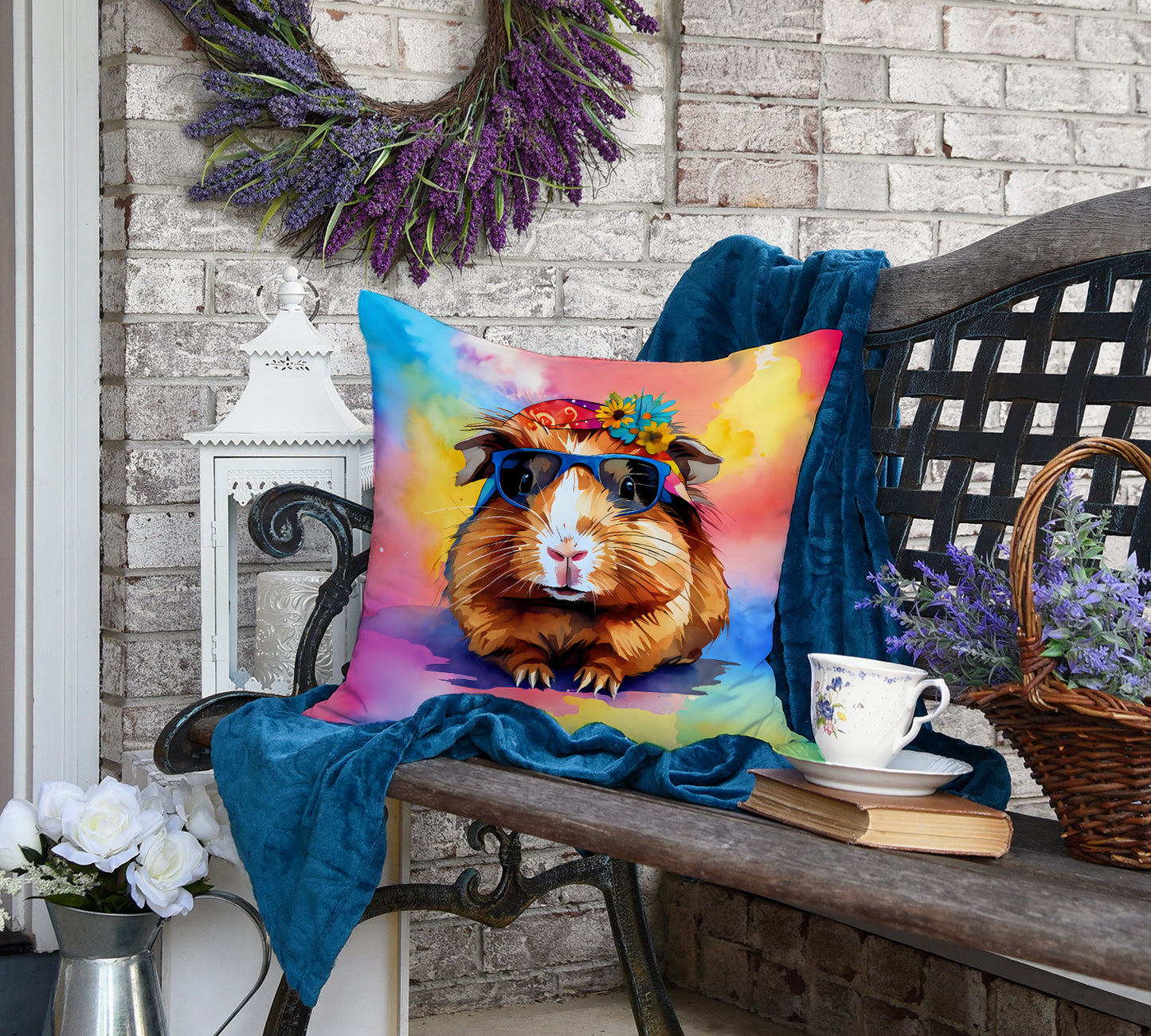 Hippie Animal Guinea Pig Throw Pillow