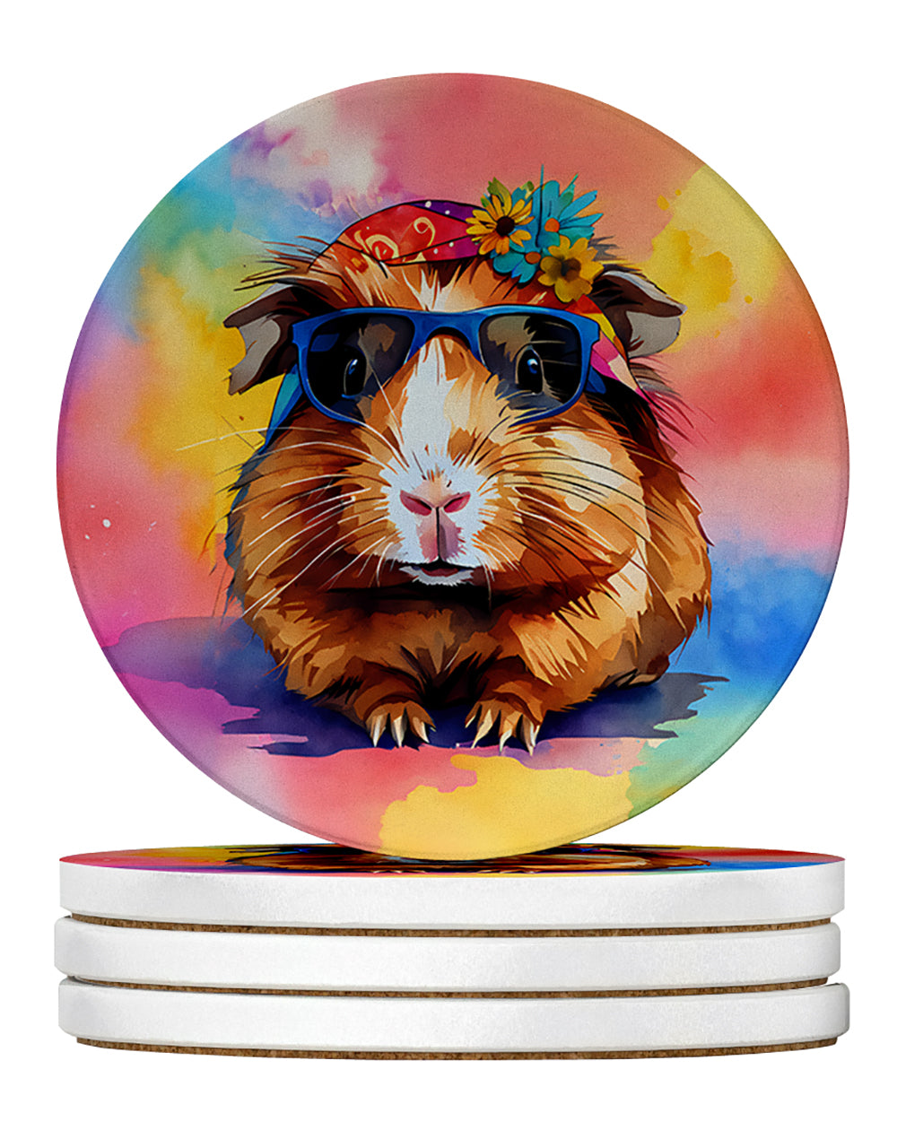 Buy this Hippie Animal Guinea Pig Large Sandstone Coasters Pack of 4