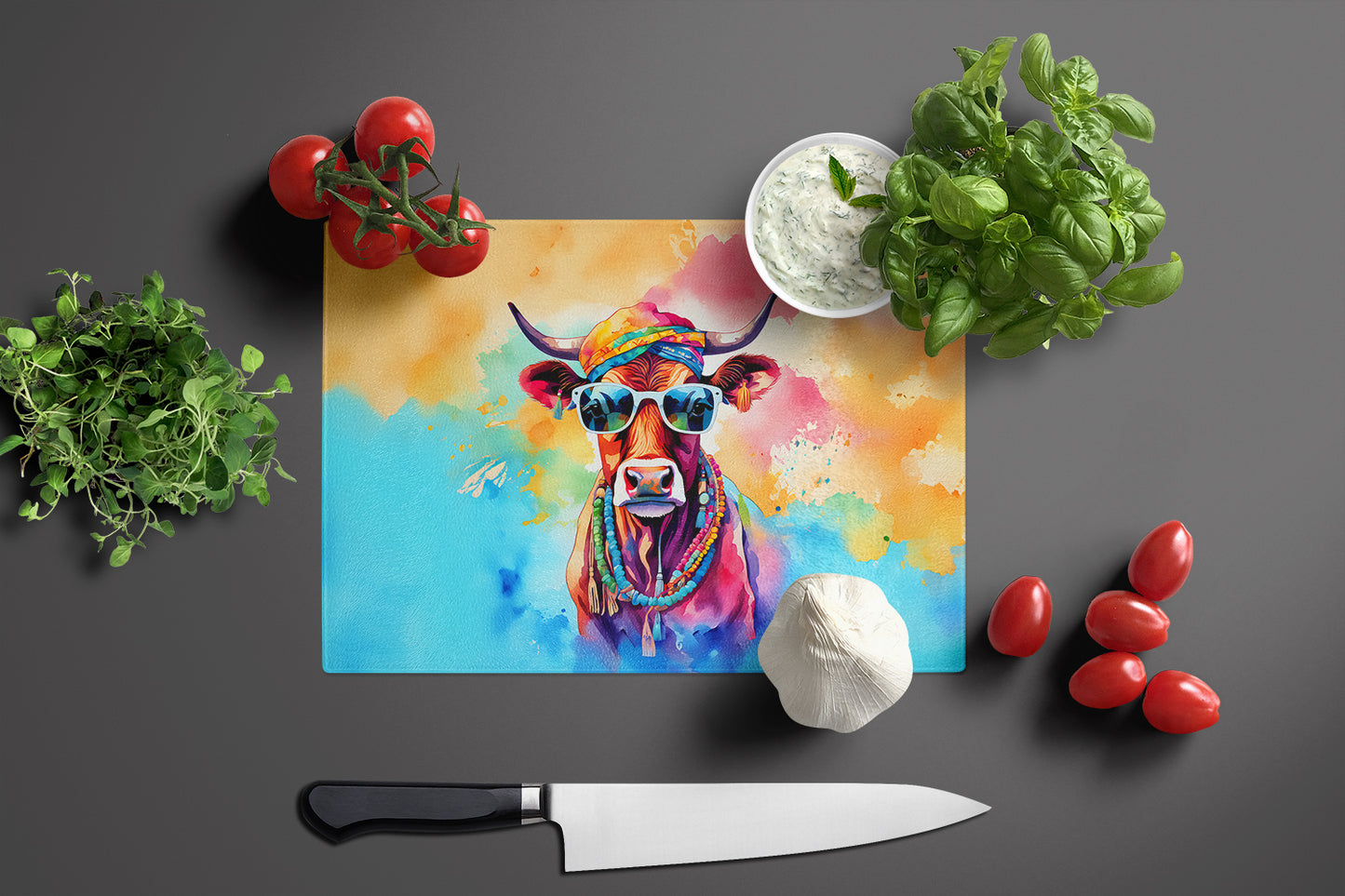 Hippie Animal Cow Glass Cutting Board