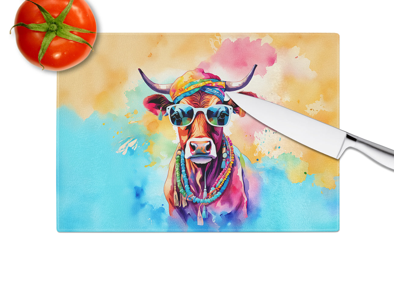 Hippie Animal Cow Glass Cutting Board