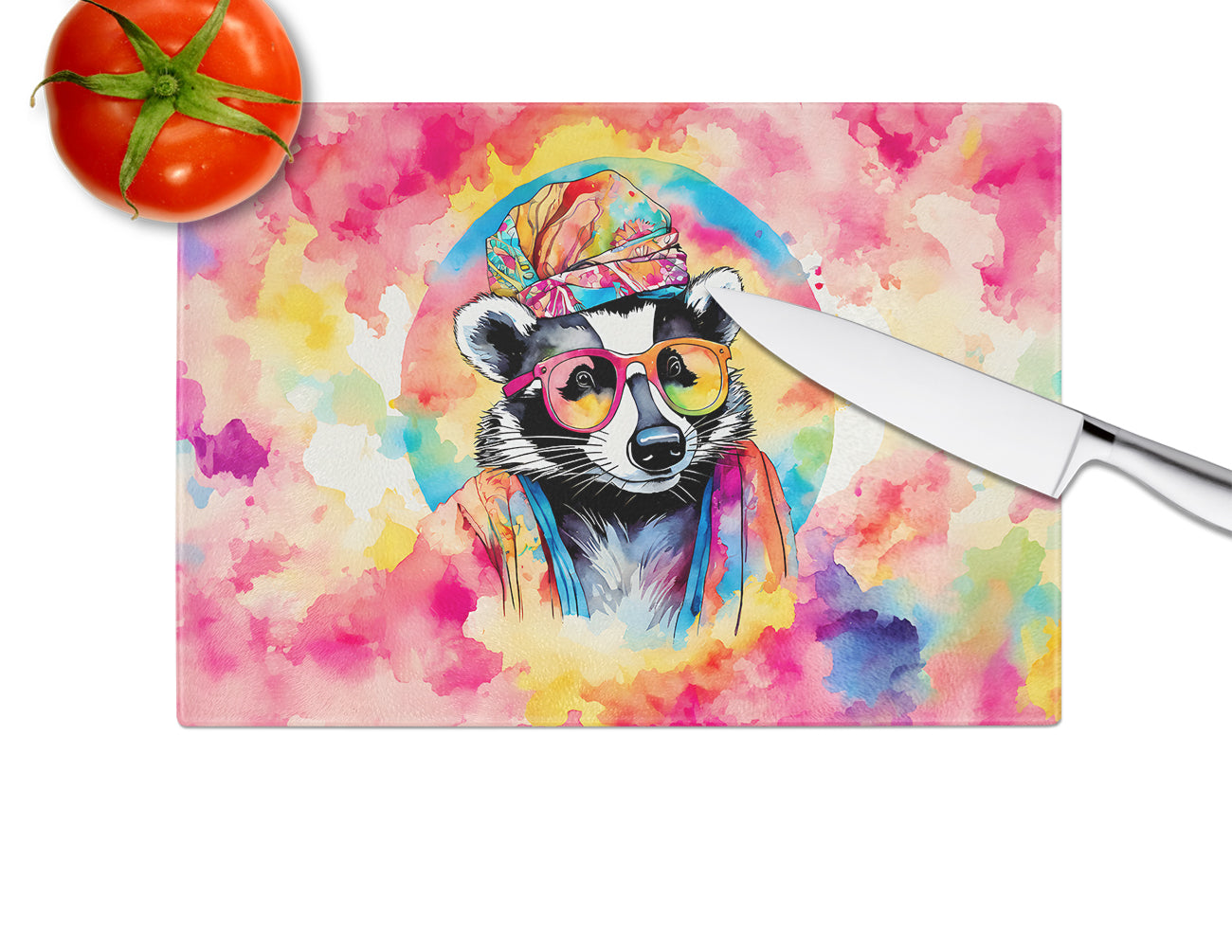 Hippie Animal Badger Glass Cutting Board