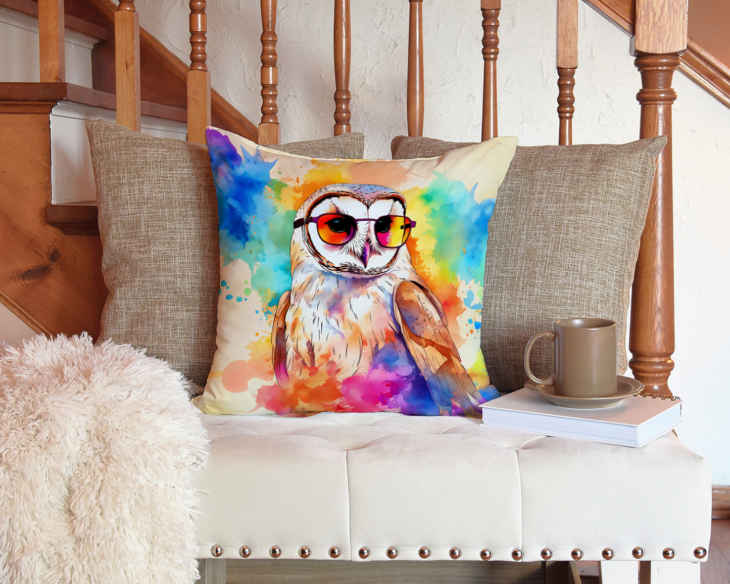 Hippie Animal Barn Owl Throw Pillow